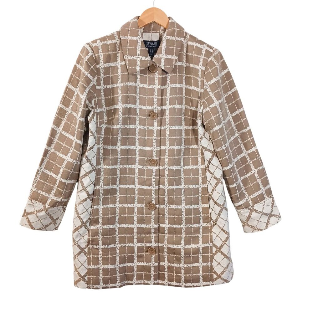 Dennis by Dennis Basso, NWT Artistic Plaid, Button Topper, Cream & Tan, Sz: 14